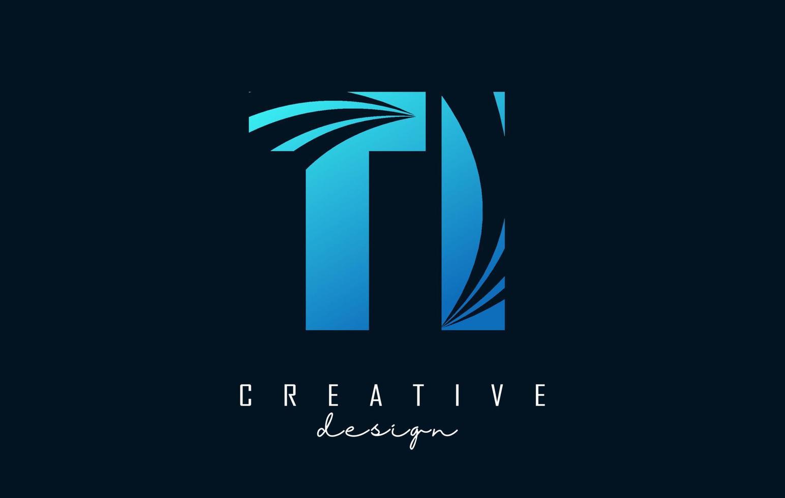 Creative blue letters TI t i logo with leading lines and road concept design. Letters with geometric design. vector