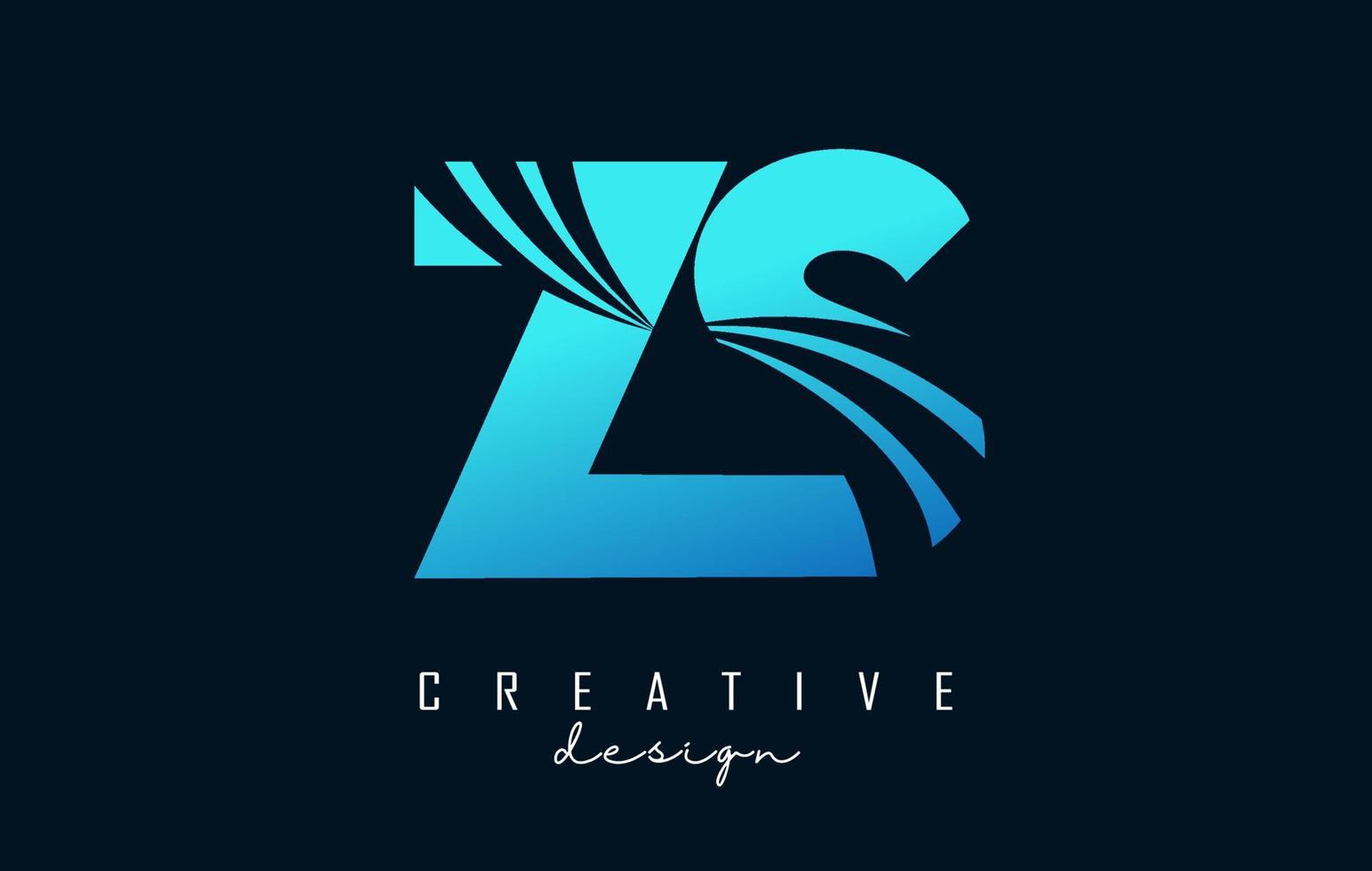 Creative blue letters ZS z s logo with leading lines and road concept design. Letters with geometric design. vector