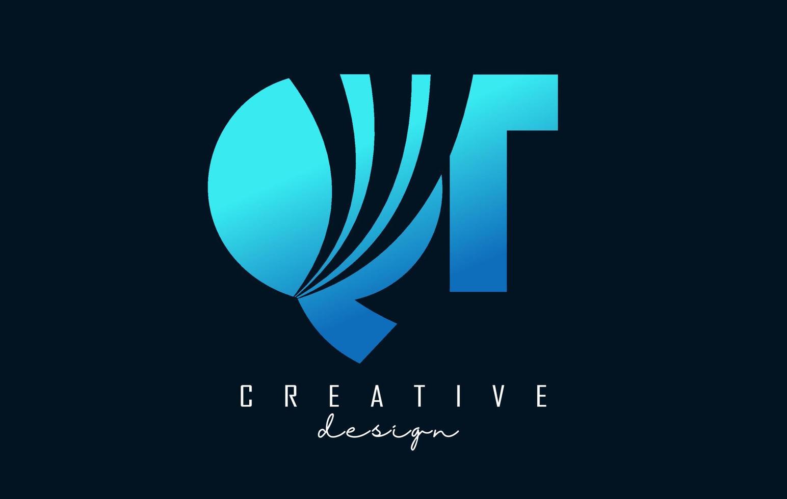 Creative blue letters QT q t logo with leading lines and road concept design. Letters with geometric design. vector