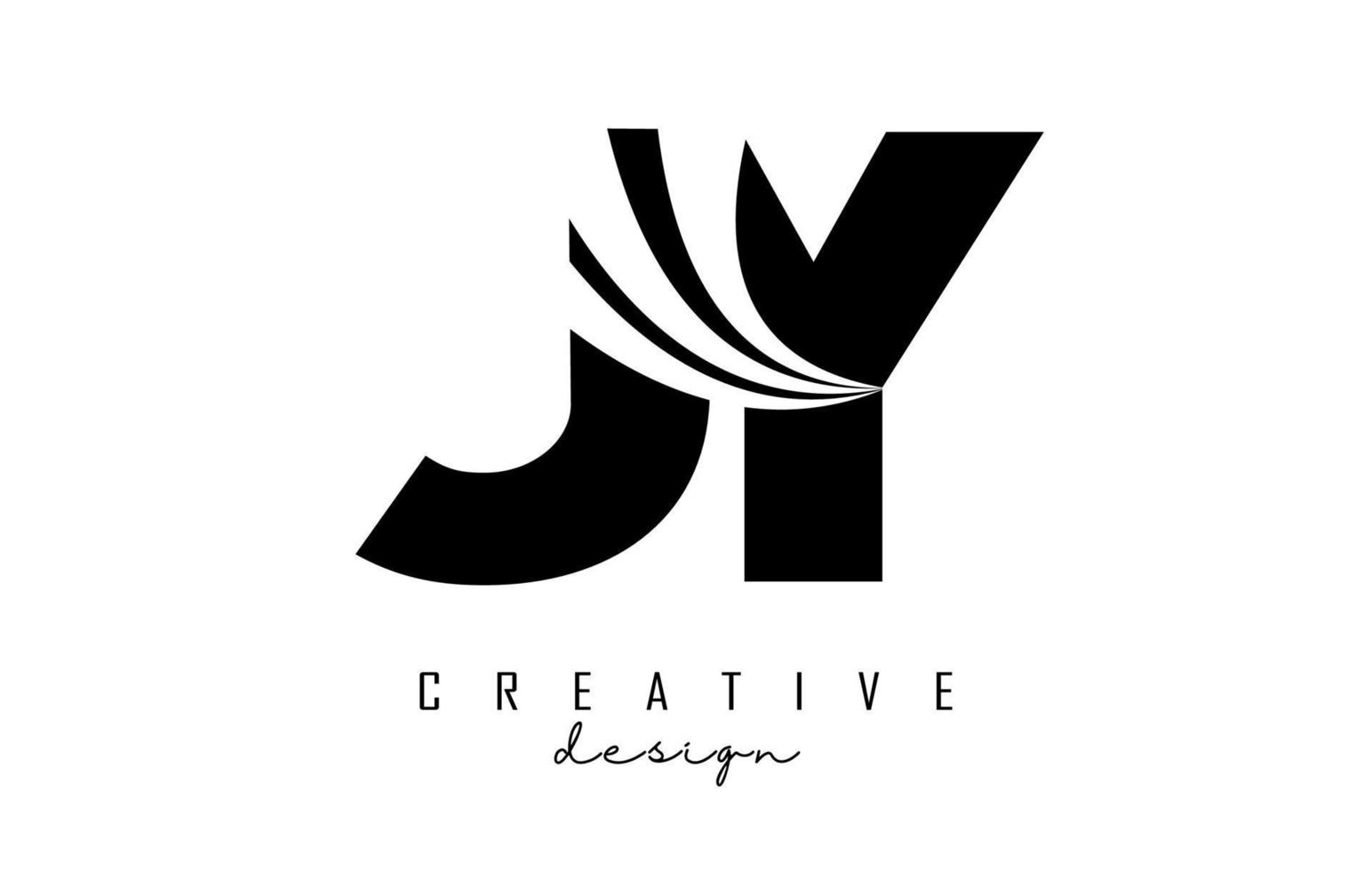 Logotipo creativo de letras negras jy jy con líneas principales y diseño de concepto de carretera. letras con diseño geométrico. vector