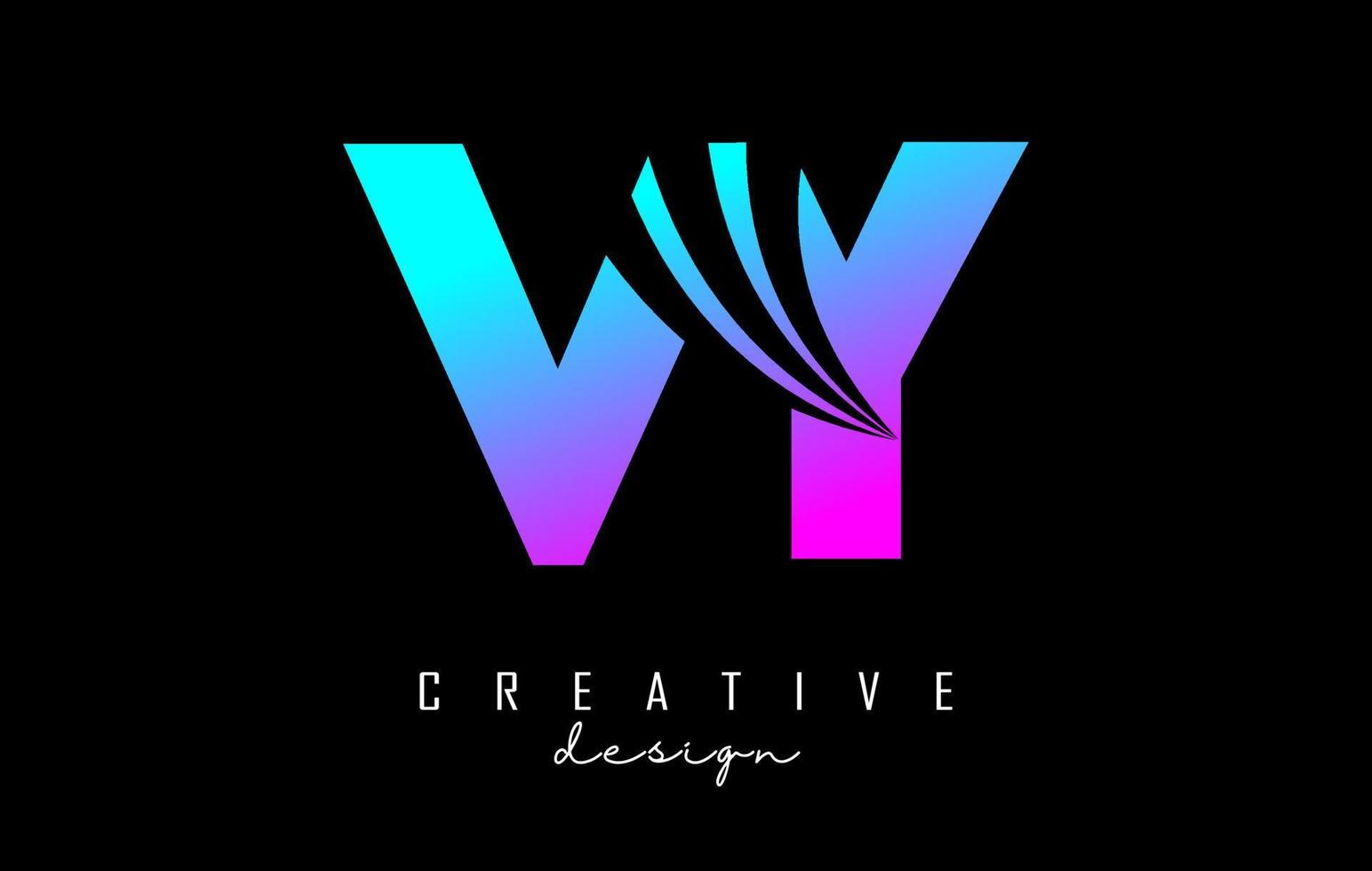 Creative colorful letters VY v y logo with leading lines and road concept design. Letters with geometric design. vector