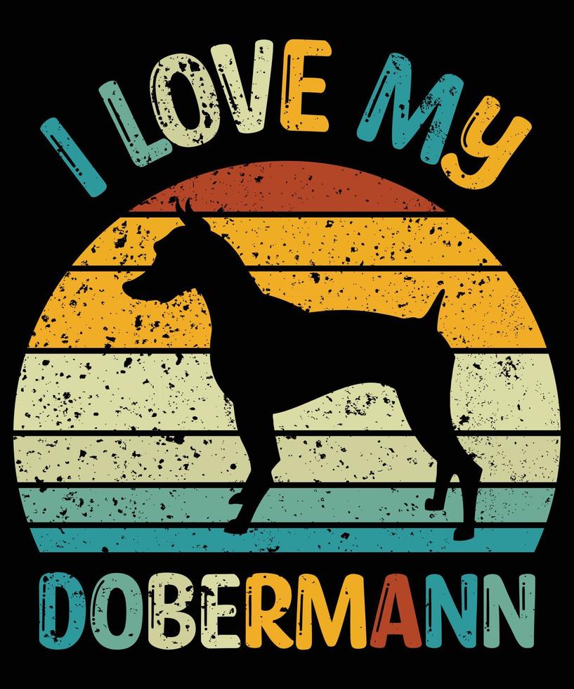 gracioso dobermann vintage retro puesta de sol silueta regalos amante de los perros dueño del perro camiseta esencial vector