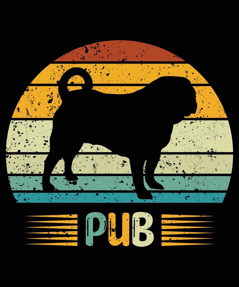 Funny Pug Vintage Retro Sunset Silhouette Gifts Dog Lover Dog Owner Essential T-Shirt vector