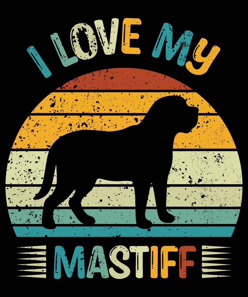 gracioso mastín vintage retro puesta de sol silueta regalos amante de los perros dueño del perro camiseta esencial vector