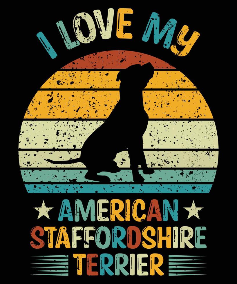 gracioso american staffordshire terrier vintage retro puesta de sol silueta regalos amante de los perros dueño del perro camiseta esencial vector