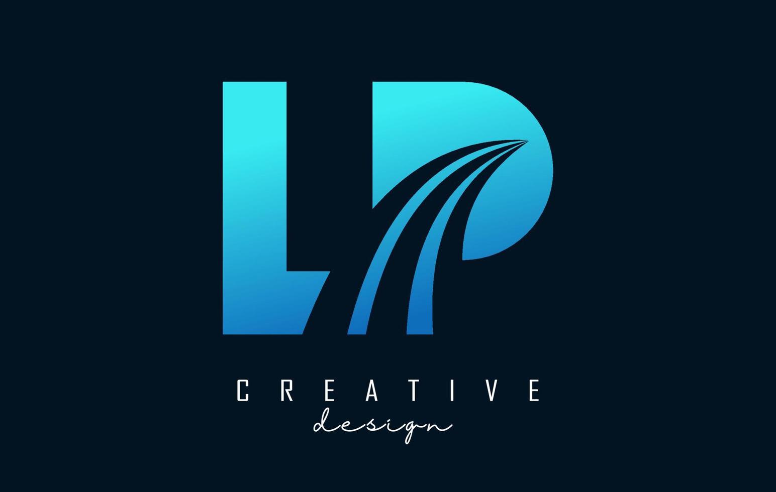 logotipo creativo de letras azules lp lp con líneas principales y diseño de concepto de carretera. letras con diseño geométrico. vector