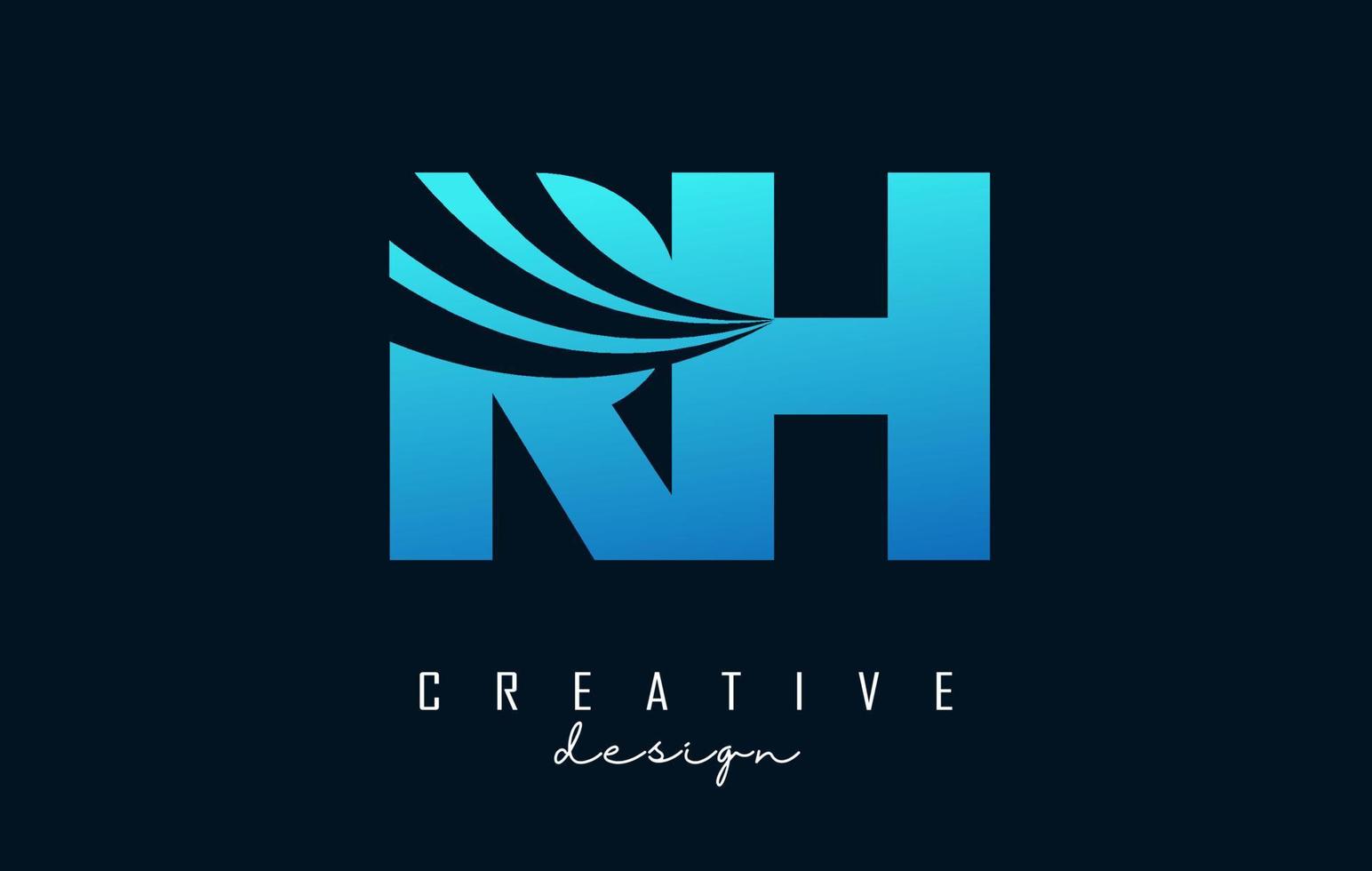 Creative blue letters RH R H logo with leading lines and road concept design. Letters with geometric design. vector