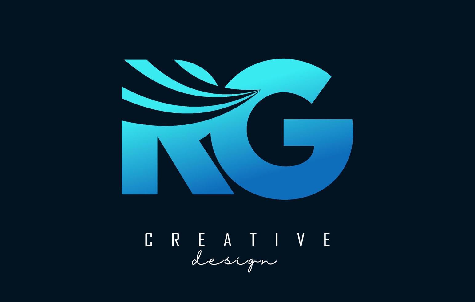 Creative blue letters RG r g logo with leading lines and road concept design. Letters with geometric design. vector