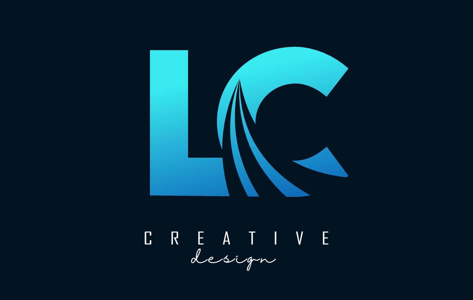 Creative blue letters LC l c logo with leading lines and road concept design. Letters with geometric design. vector