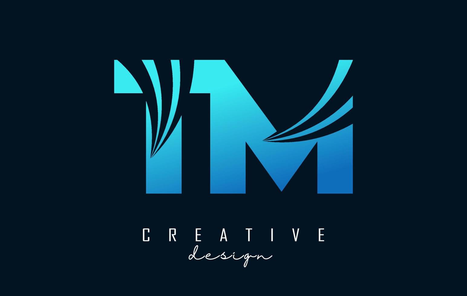 Creative blue letters TM t m logo with leading lines and road concept design. Letters with geometric design. vector