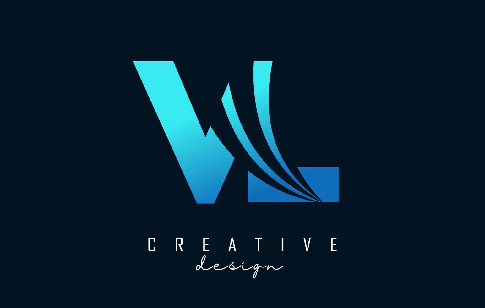 logotipo creativo de letras azules vl vl con líneas principales y diseño de concepto de carretera. letras con diseño geométrico. vector