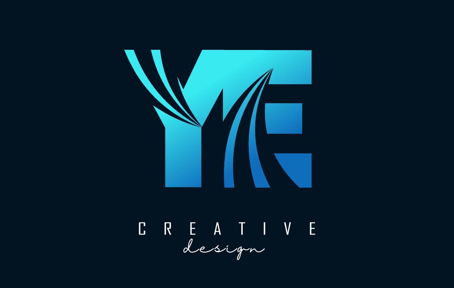 Creative blue letters YE y e logo with leading lines and road concept design. Letters with geometric design. vector