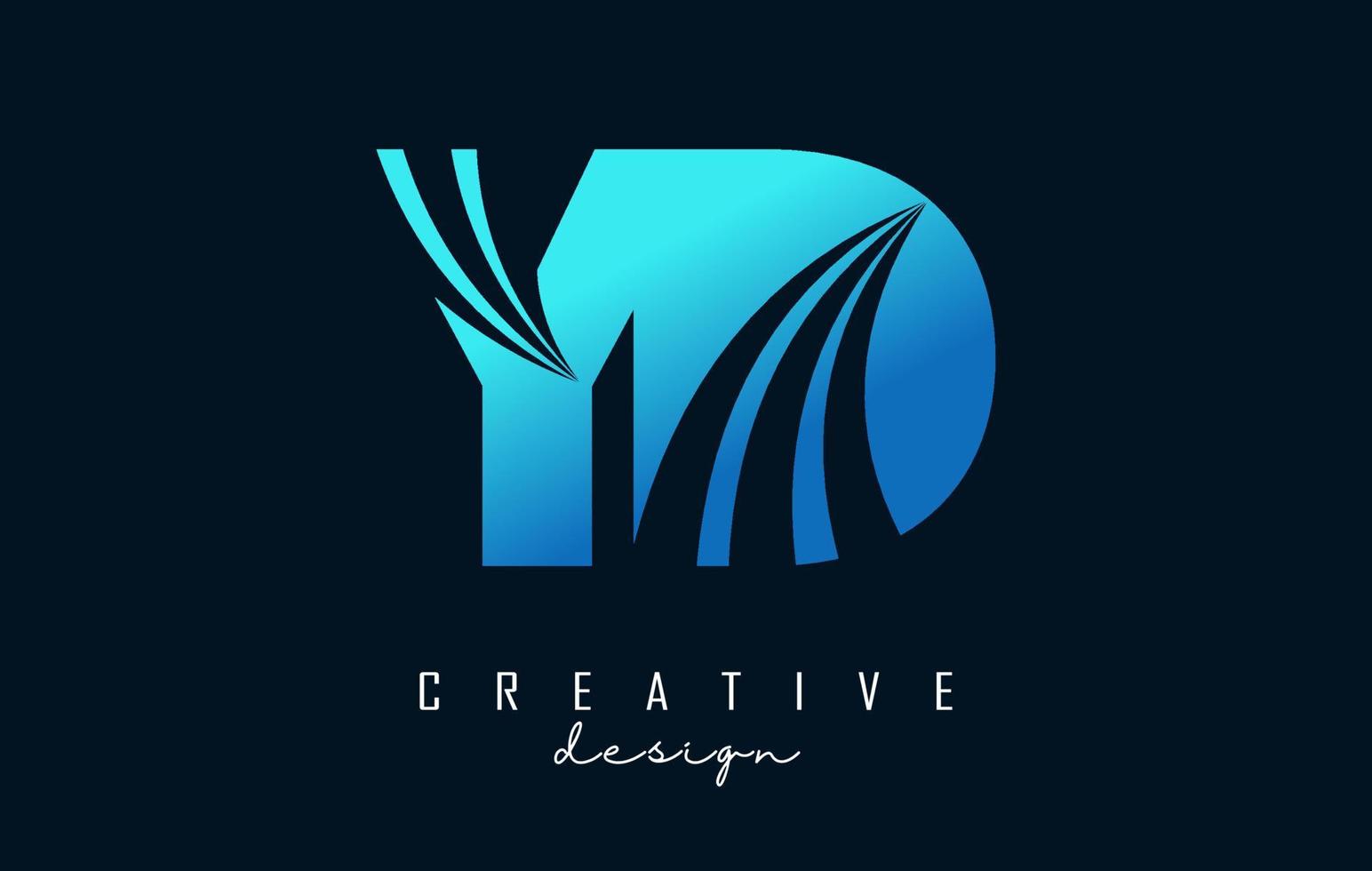 Creative blue letters YD y d logo with leading lines and road concept design. Letters with geometric design. vector