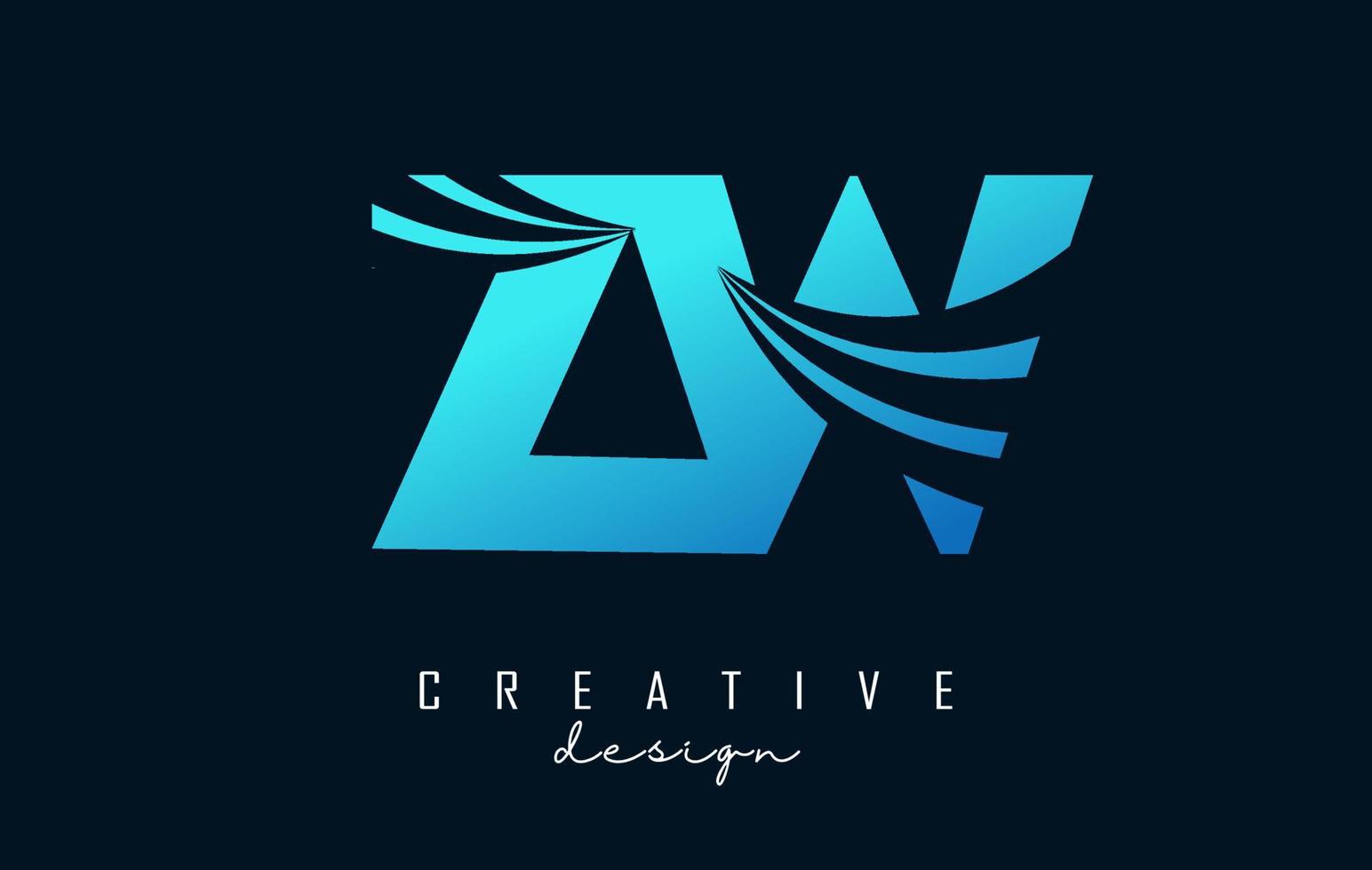 Creative blue letters ZW z w logo with leading lines and road concept design. Letters with geometric design. vector