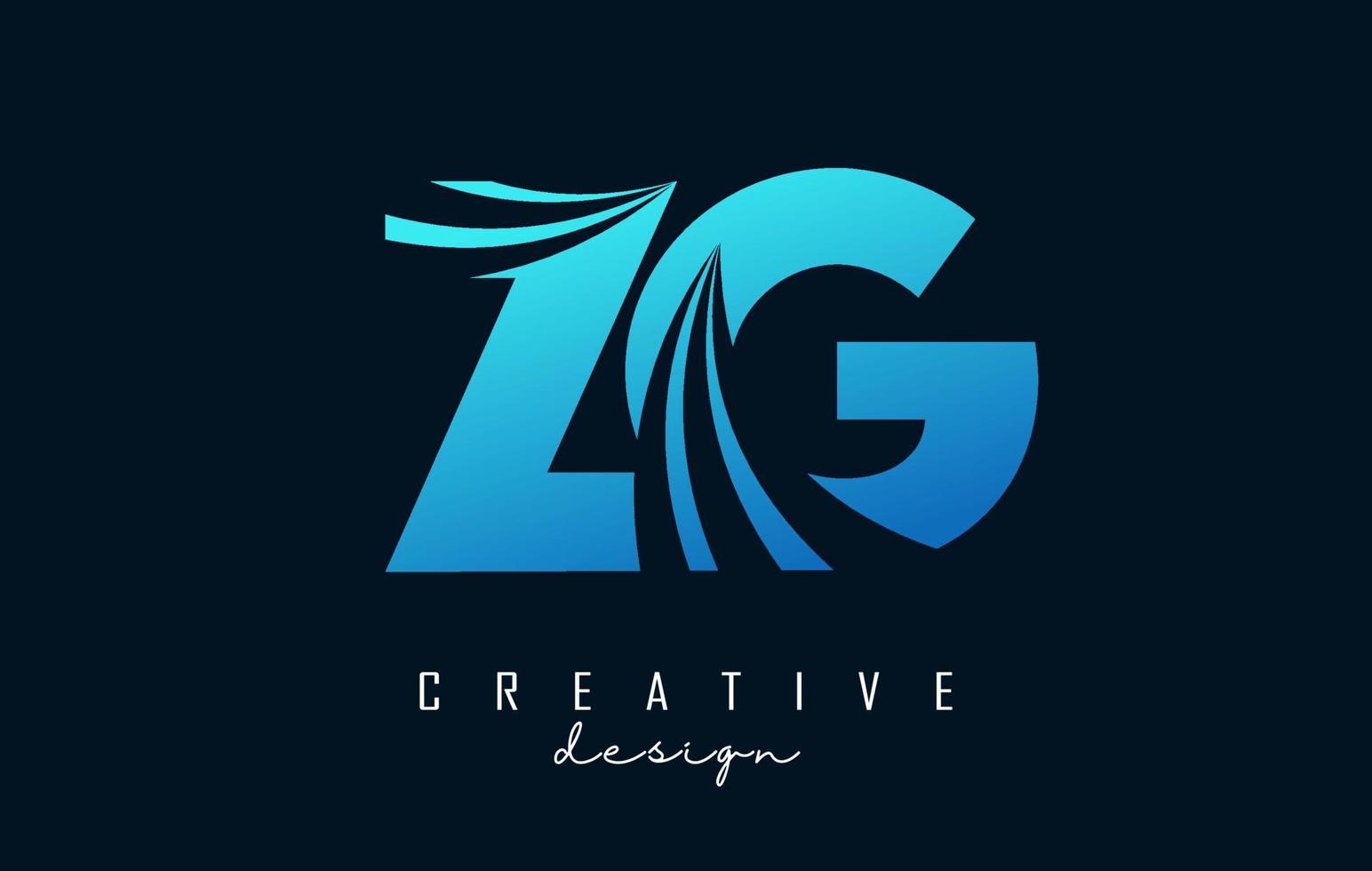 Creative blue letters ZG z g logo with leading lines and road concept ...