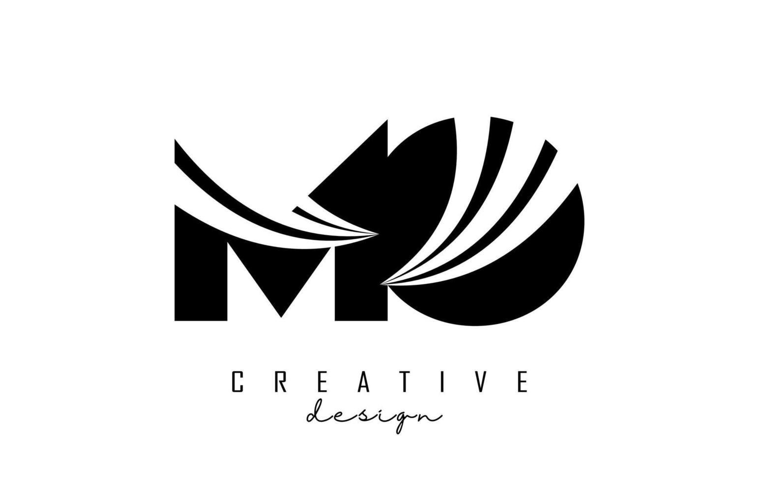 Creative black letters MO m o logo with leading lines and road concept design. Letters with geometric design. vector