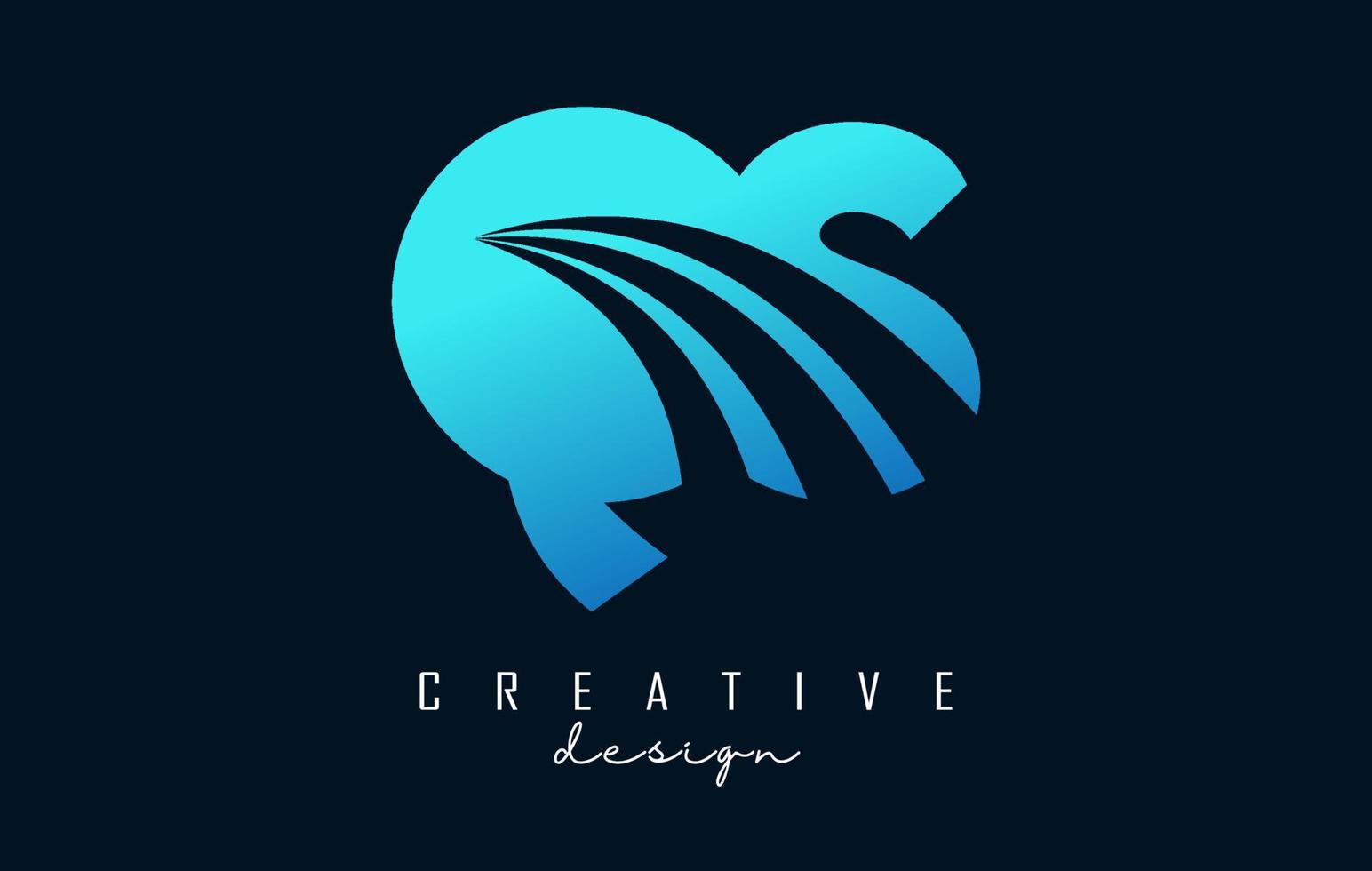 Creative blue letters QS q s logo with leading lines and road concept design. Letters with geometric design. vector