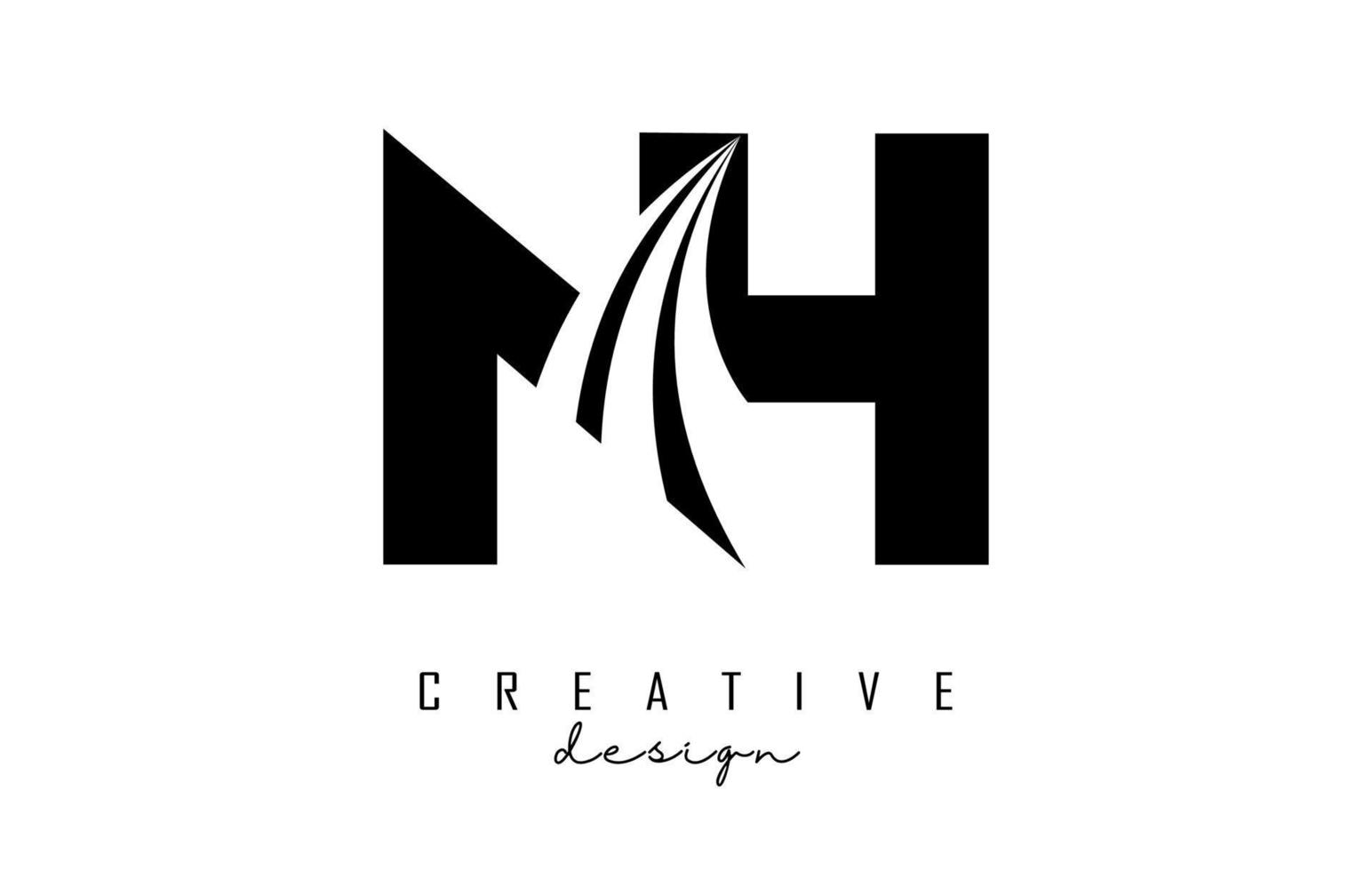 Creative black letters NH n h logo with leading lines and road concept design. Letters with geometric design. vector