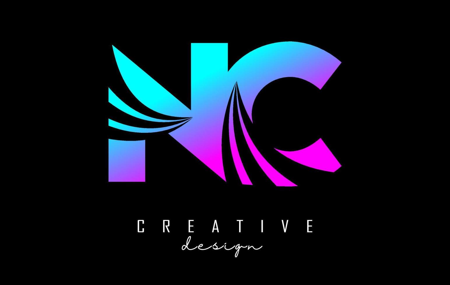 Creative colorful letters NC n c logo with leading lines and road concept design. Letters with geometric design. vector