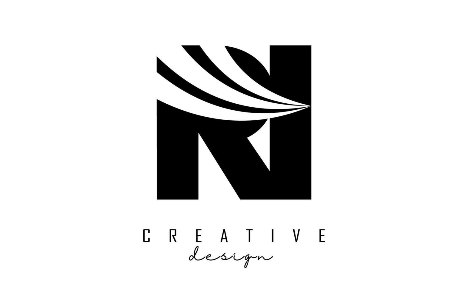 Creative black letters RI R I logo with leading lines and road concept ...