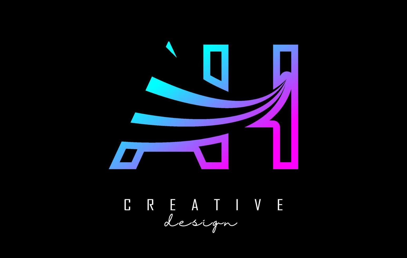 Outline colorful leading lines letters AH a h logo with road concept design. Letters AB with geometric design. vector