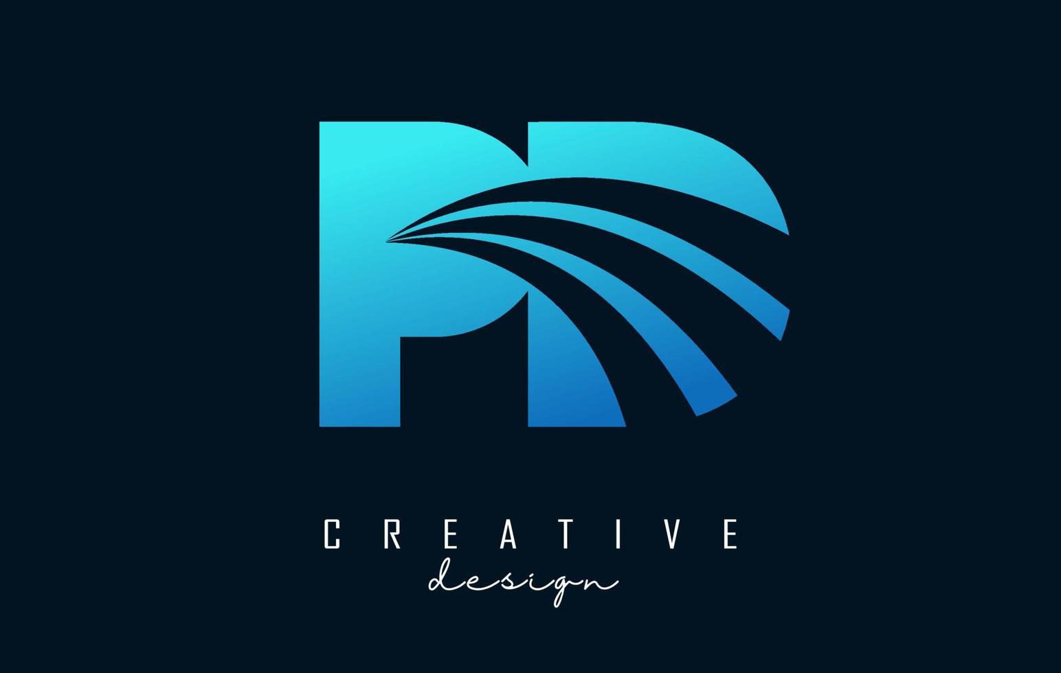 logotipo creativo de letras azules pd pd con líneas principales y diseño de concepto de carretera. letras con diseño geométrico. vector