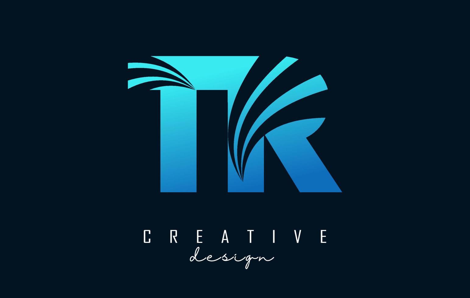 Creative blue letters TR t r logo with leading lines and road concept design. Letters with geometric design. vector