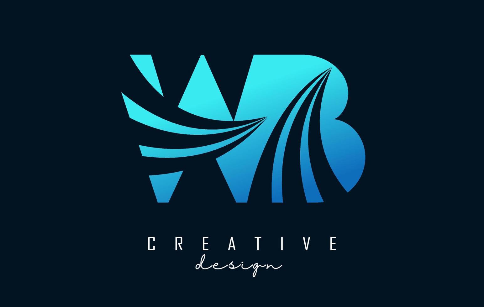 Creative blue letters WB w b logo with leading lines and road concept design. Letters with geometric design. vector