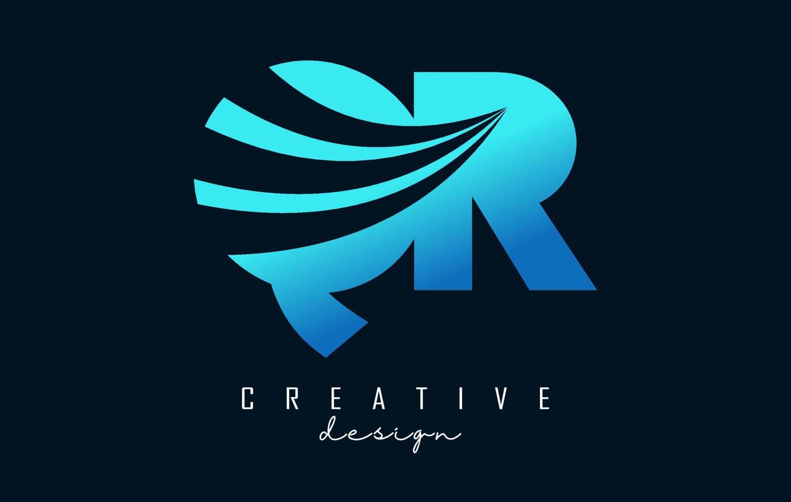 Creative blue letters QR q r logo with leading lines and road concept design. Letters with geometric design. vector