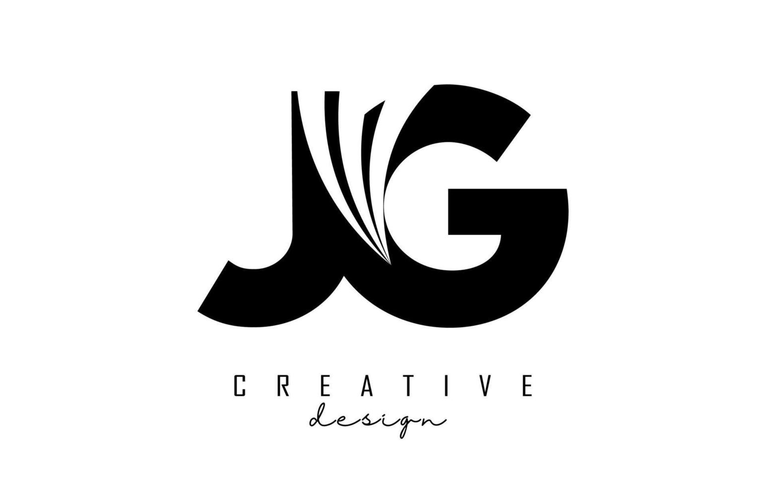 Creative black letters JG j g logo with leading lines and road concept design. Letters with geometric design. vector