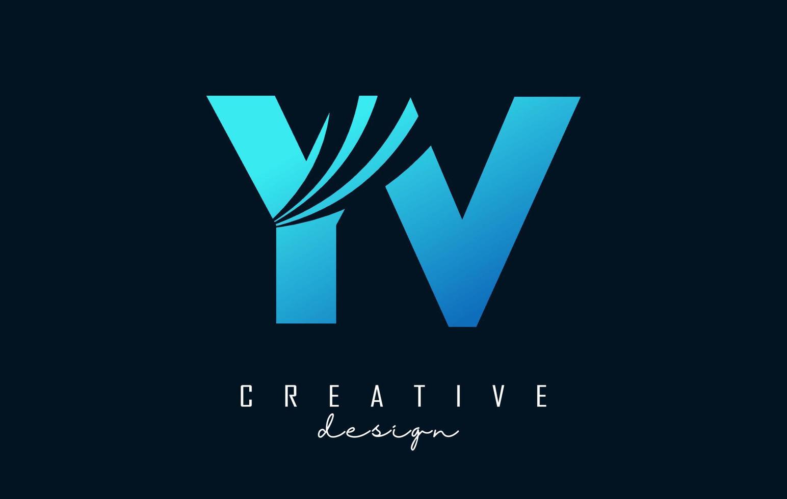 Creative blue letters YV y v logo with leading lines and road concept design. Letters with geometric design. vector