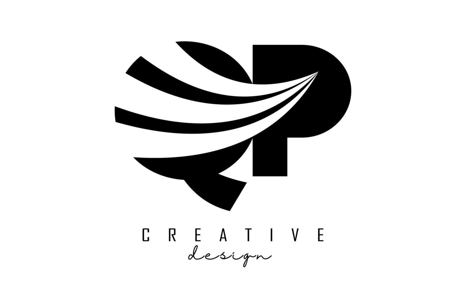 Creative black letters QP q p logo with leading lines and road concept design. Letters with geometric design. vector