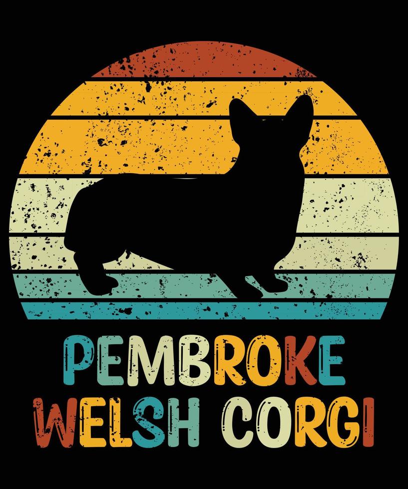 Funny Pembroke Welsh Corgi Vintage Retro Sunset Silhouette Gifts Dog Lover Dog Owner Essential T-Shirt vector