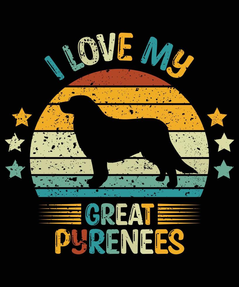 divertidos grandes pirineos vintage retro puesta de sol silueta regalos amante de los perros dueño del perro camiseta esencial vector