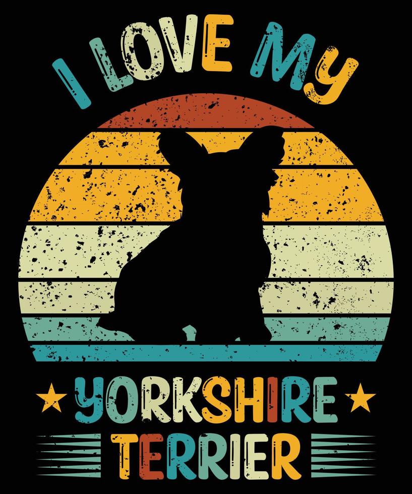 divertido yorkshire terrier vintage retro puesta de sol silueta regalos amante de los perros dueño del perro camiseta esencial vector