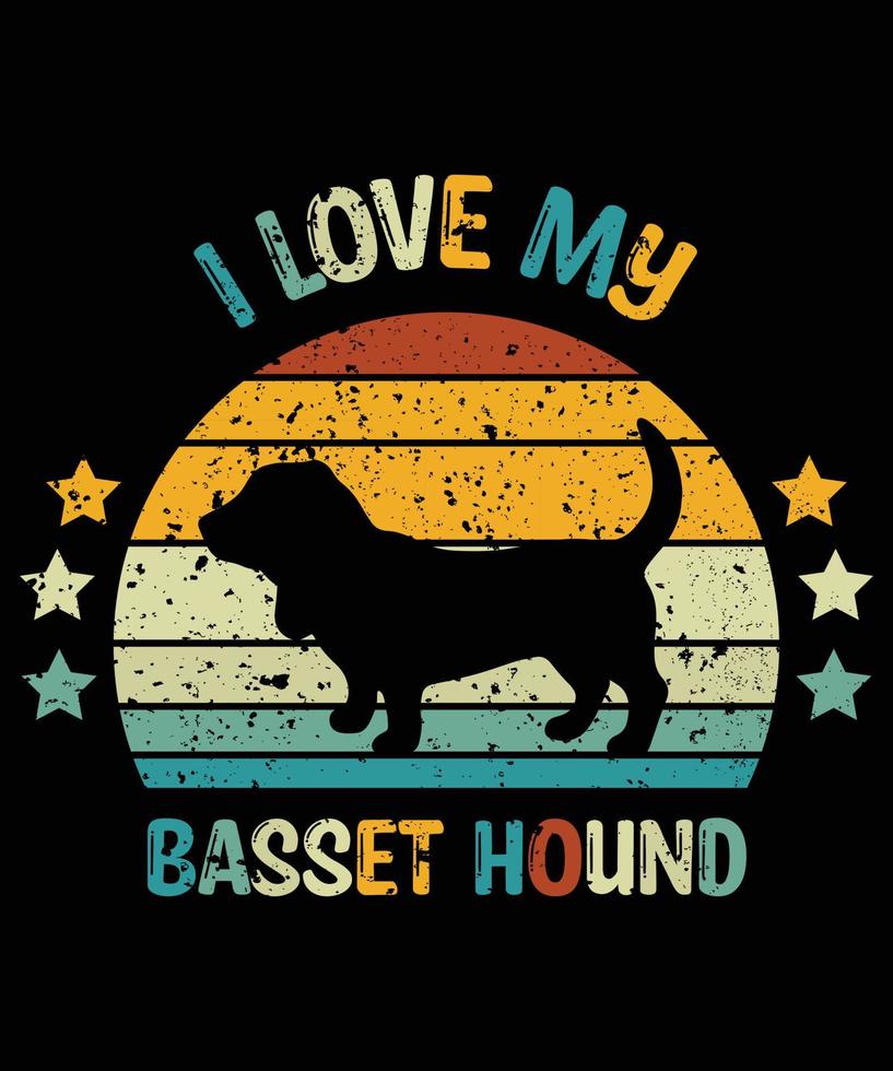 Funny Basset Hound Vintage Retro Sunset Silhouette Gifts Dog Lover Dog Owner Essential T-Shirt vector