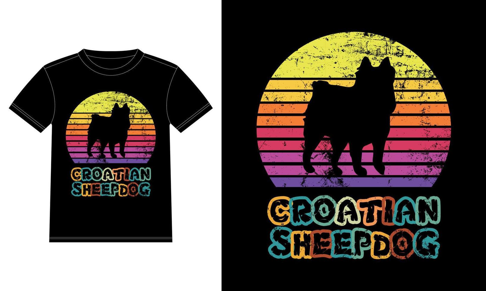 Funny Croatian Sheepdog Vintage Retro Sunset Silhouette Gifts Dog Lover Dog Owner Essential T-Shirt vector