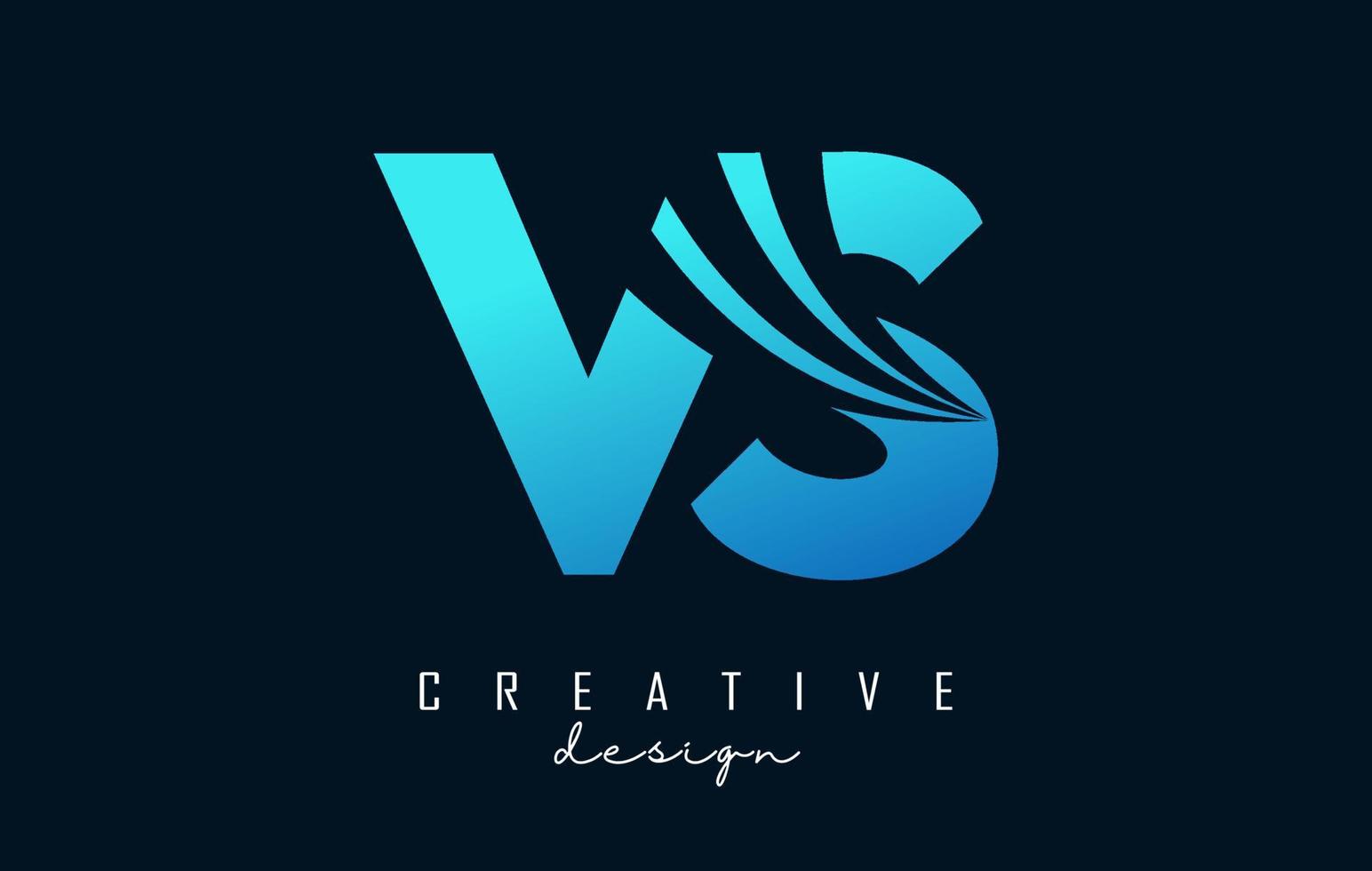 Creative blue letters VS v s logo with leading lines and road concept design. Letters with geometric design. vector