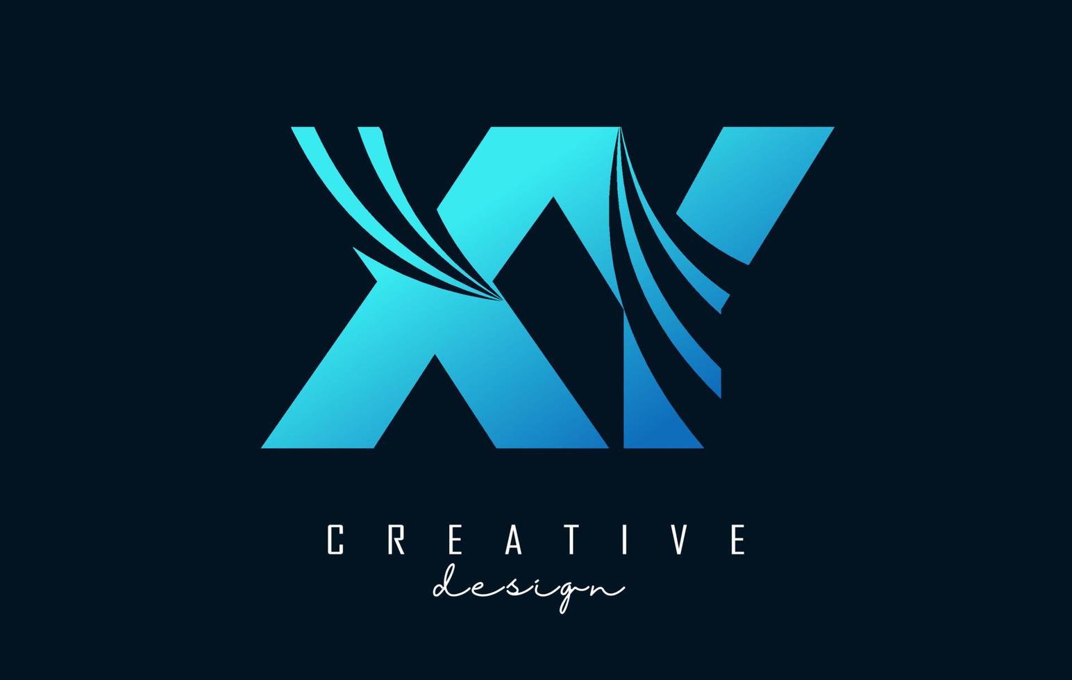 Creative blue letters XY x y logo with leading lines and road concept design. Letters with geometric design. vector