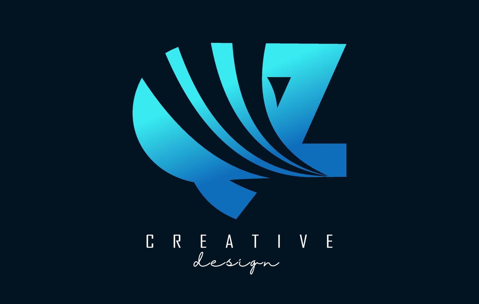 Creative blue letters QZ q z logo with leading lines and road concept design. Letters with geometric design. vector