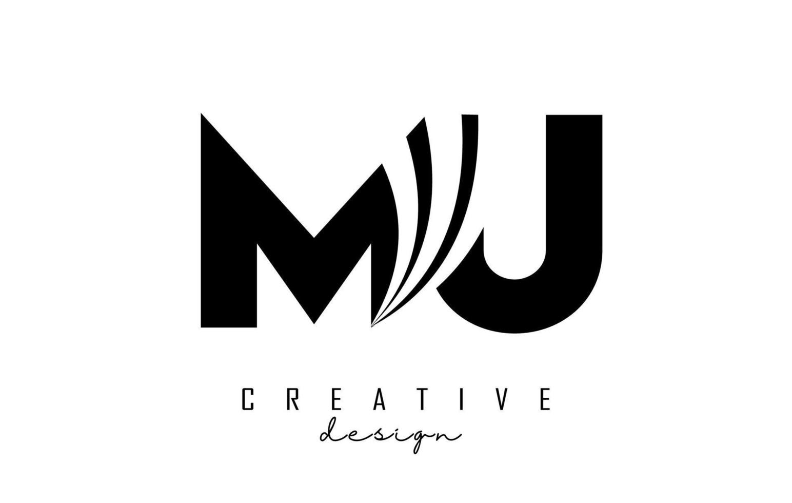 Creative black letters MU m u logo with leading lines and road concept design. Letters with geometric design. vector