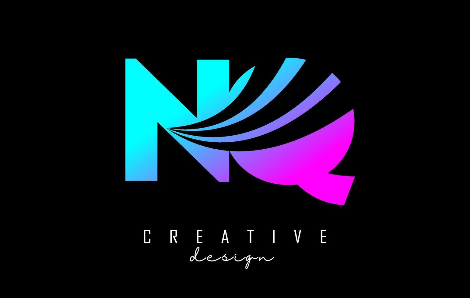 Creative colorful letters NQ n q logo with leading lines and road concept design. Letters with geometric design. vector