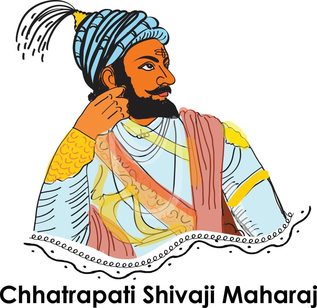 chhatrapati shivaji maharaj dibujado a mano ilustración vectorial vector