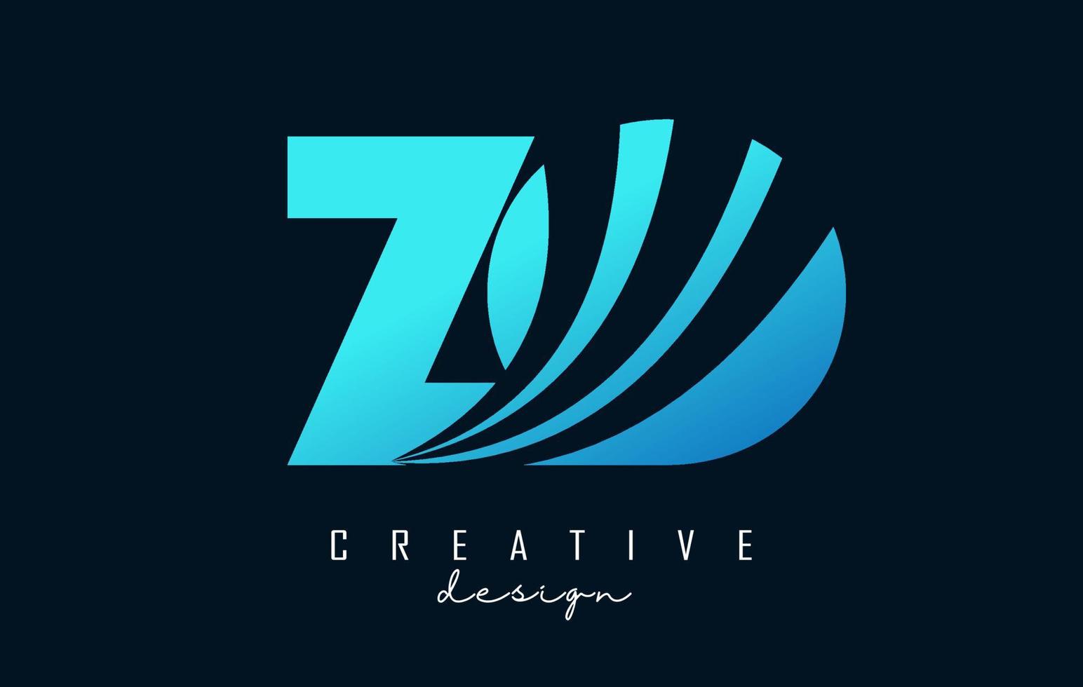 Creative blue letters ZO z o logo with leading lines and road concept design. Letters with geometric design. vector