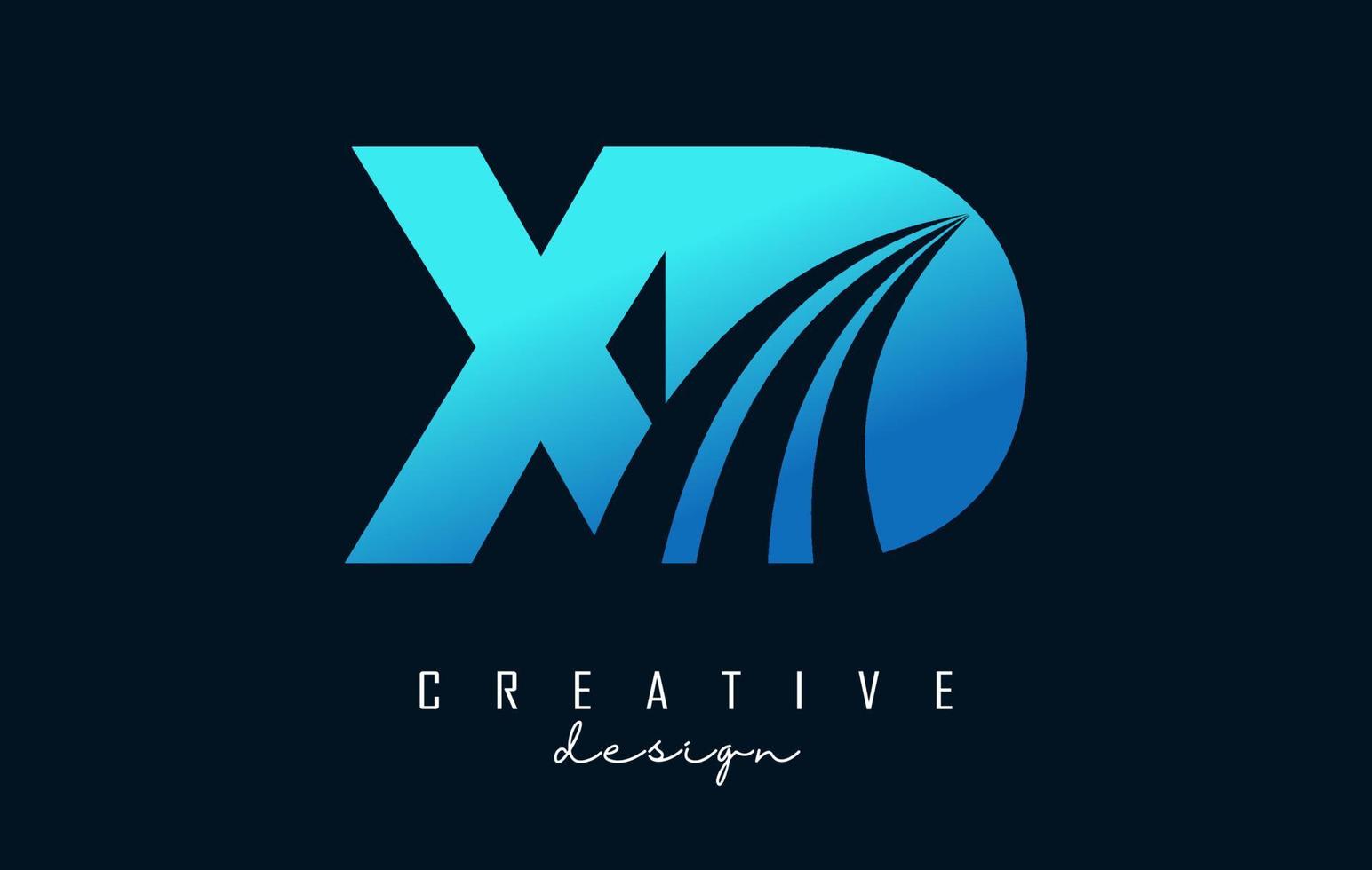 Creative blue letters XD x d logo with leading lines and road concept design. Letters with geometric design. vector