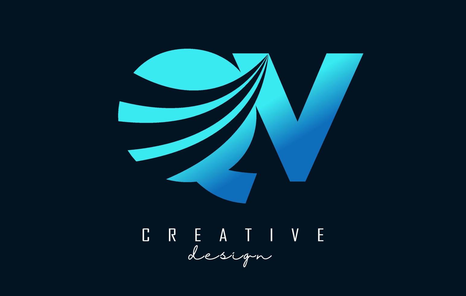 Creative blue letters QV q v logo with leading lines and road concept design. Letters with geometric design. vector