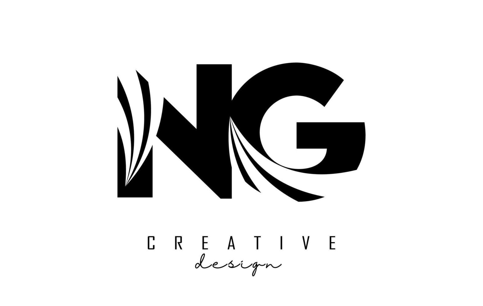 Creative black letters NG n G logo with leading lines and road concept design. Letters with geometric design. vector