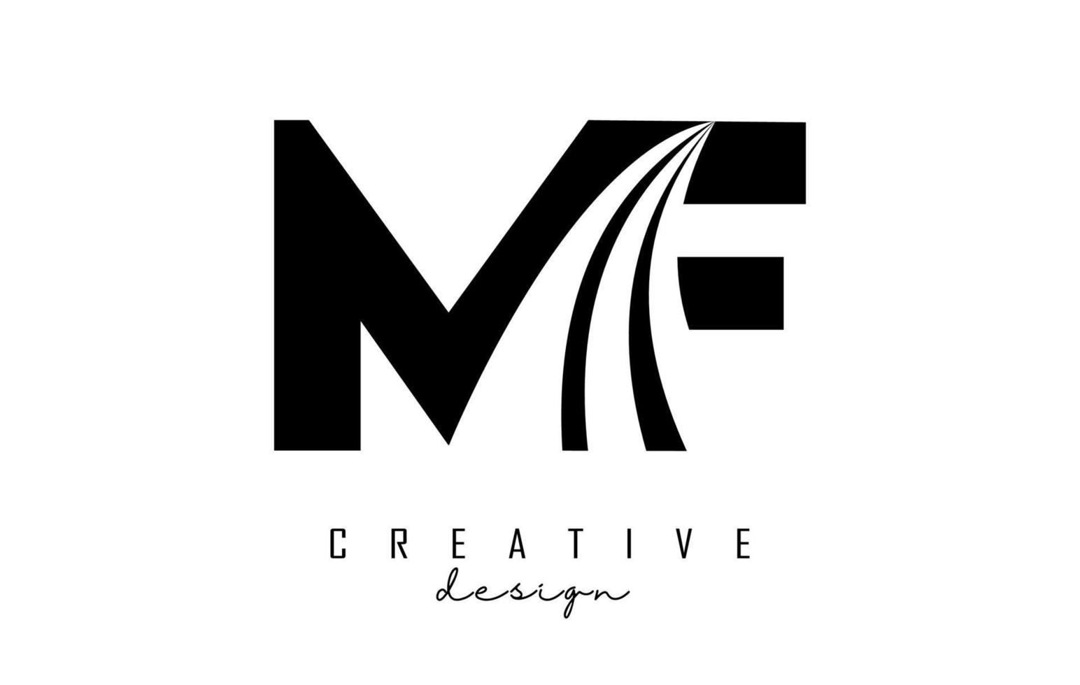 Creative black letters MF m f logo with leading lines and road concept design. Letters with geometric design. vector
