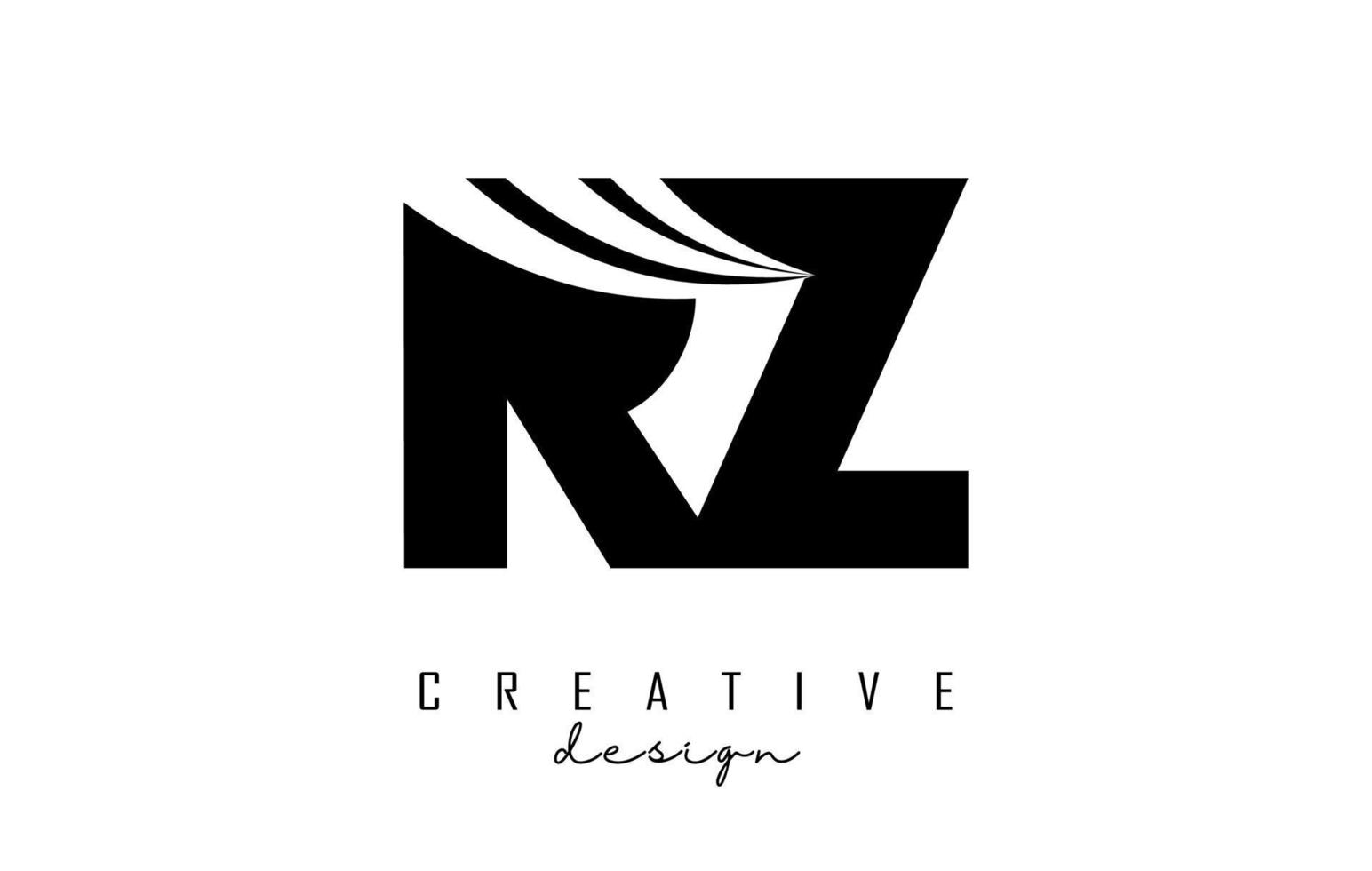 Creative black letters RZ R z logo with leading lines and road concept design. Letters with geometric design. vector