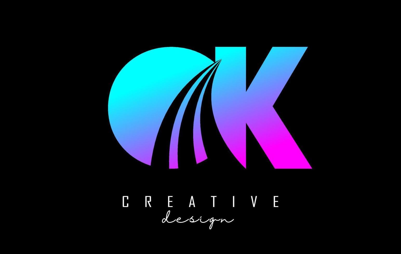 Creative colorful letters OK o k logo with leading lines and road concept design. Letters with geometric design. vector